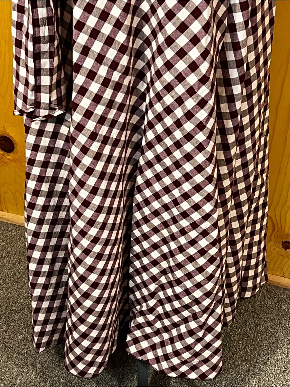 Forte_Forte Cotton Gingham Checked Tie-Waist Maxi Skirt in Maroon and Cream Sz-M - Picture 4 of 9